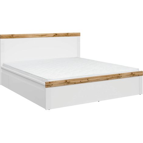 Lit adulte 180 x 200 lit 2 places avec 2 tiroirs sur roues, Blanc/Chêne wotan - Longueur 204,5 x Profondeur 189 x Hauteur 40,5-100,5 cm (1/5)