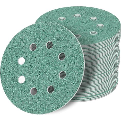 Set mit 100 Stück grünem Exzenterschleifpapier (125 mm), Körnungen P2000, P1500, P1200, P1000 und P800, 8-Loch-Klettschleifpapier.