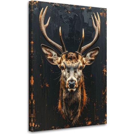 Tableau déco Tête de cerf sur fond noir 70x100 (1/4)