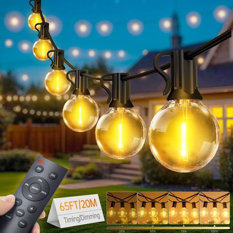 26 ampoules, guirlande LED G40, 20 m, étanche IP65, lumière chaude, extérieur jardin terrasse mariage camping (1/5)