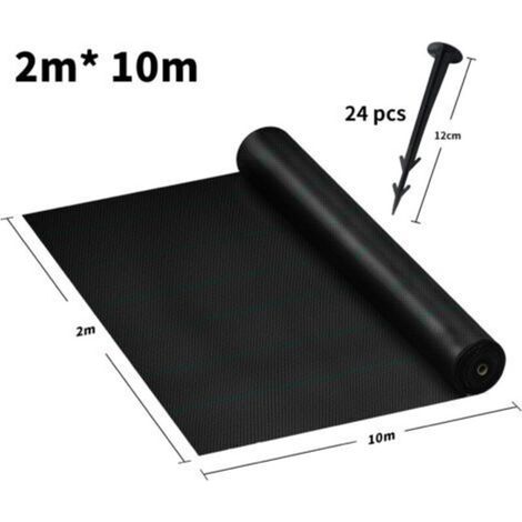 Naizy – 20 m² Unkrautvlies, 100 g/m² – 24 Heringe und Trennlinie – UV- und reißfest – Schwarz, 2 m x 10 m (1/4)