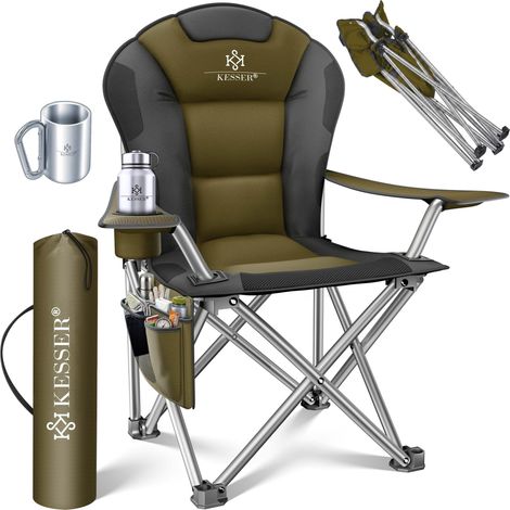 KESSER® Chaise de camping pliable, rembourrée, 150 kg - Khaki / noir