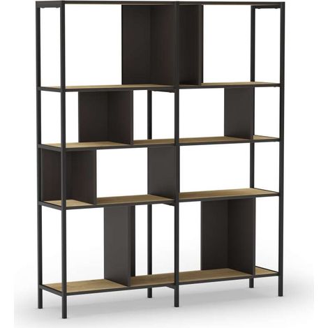 Estantería varios estantes modelo Amaya-144 acabado roble/negro, 175cm(alto) 144cm(ancho) 35cm(largo). (1/2)