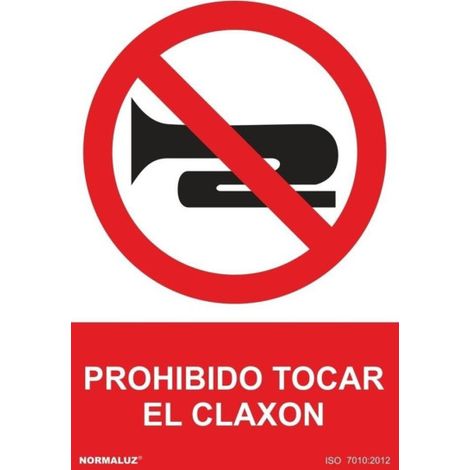 Señal de prohibido tocar el claxon (texto y pictograma) SEKURECO 300 x 400 mm PVC GLASSPACK 0'7 mm