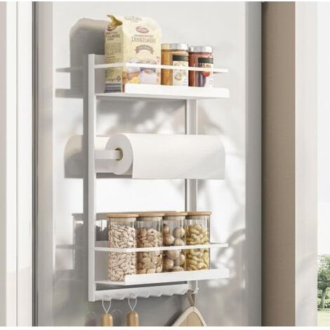 Porte-papier de cuisine réfrigérateur machine à laver support de rangement mural blanc forte capacité de charge et forte capacité de stockage (blanc, trois couches) (1/5)