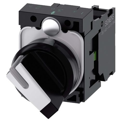 Interruptor de 2 posiciones, plástico de 22 mm, 1 contacto normalmente abierto (NO), antirretorno, retroiluminación en blanco y negro, posible Sirius ACT 3SU1100-2BF60-1BA0
