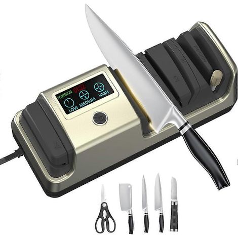 Affûteur de couteaux électrique 5 en 1 Alll avec écran LCD, 3 vitesses de rotation réglables, pour lames droites et dentelées (norme américaine). (1/5)
