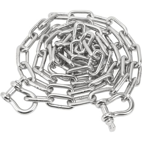 Chaîne d'ancre marine en acier inoxydable 316, 2 mètres, avec anneau central et deux manilles de 8 mm aux extrémités, pour bateaux et yachts, résistante à la corrosion (1/5)