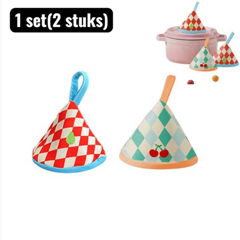 Lot de 2 maniques triangulaires résistantes à la chaleur pour protéger les mains lors de la manipulation des casseroles couvercles cocottes en fonte et ramequins (1/5)