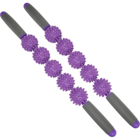 Lot de 2 bâtonnets de massage pour la relaxation musculaire, masseur à cinq billes et picots pour fascia, rouleau de yoga (1/5)