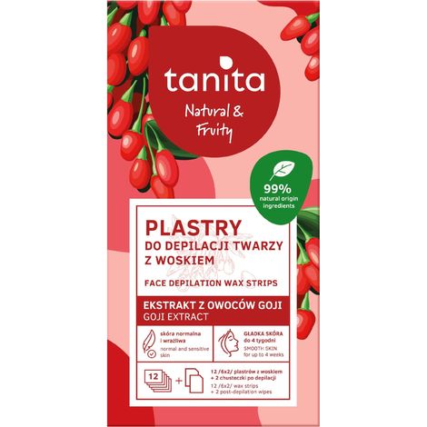 Bandas de cera facial natural y frutal Tanita - con extracto de fruta de goji 12 unidades (6x2) + 2 toallitas post-depilación