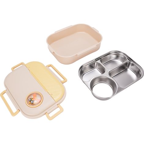 Portapranzo termico in acciaio inox 304, con un design a cartoni animati e quattro scomparti, vassoio per alimenti adatto a studenti e bambini, portapranzo quadrato e portatile con un simpatico person
