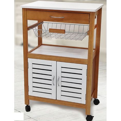 Carrello in legno portatutto da cucina 1cestino 1cassetto 2ante con ruote blocco (1/5)