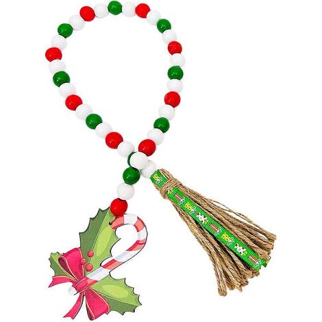 Guirlande de perles en bois avec pompons, 5 pièces, pour décoration de Noël et décoration à suspendre. (1/5)