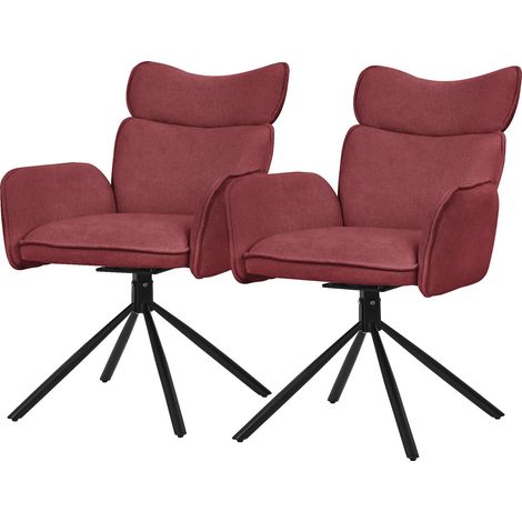 ML-Design Esszimmerstühle drehbar 2er Set Rot mit Stoffbezug, Wohnzimmerstuhl mit Armlehne & Rückenlehne, 360° Drehstuhl, Polsterstuhl mit Stahlgestell, Sessel ergonomisch, Küchenstuhl Loungesessel