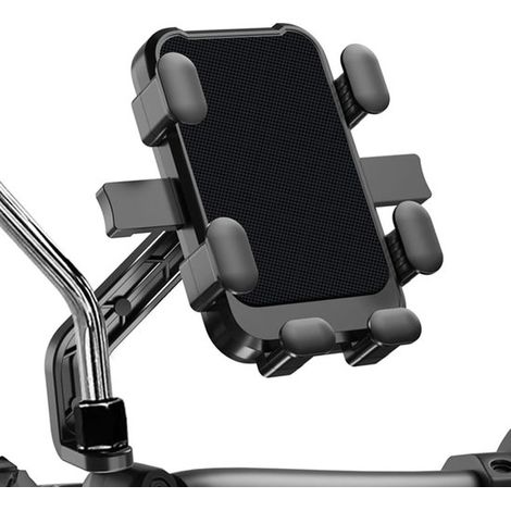Soporte para teléfono móvil para motocicleta/scooter，clip para teléfono giratorio 360° con amortiguación de vibraciones，estilo espejo retrovisor (1/5)