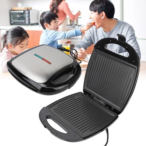 Appareil à sandwichs, à paninis et à steaks, appareil à toasts multifonction, appareil à petit-déjeuner électrique à double couvercle rabattable, norme européenne 220 V (1/5)