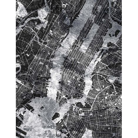 Papier peint panoramique New York carte de la ville Tapisserie panoramique moderne pour salon Papier peint panoramique urbain gris & noir (1/2)