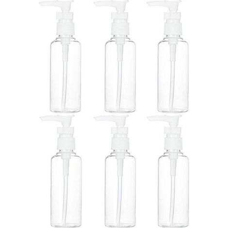 Lot de 6 flacons de voyage vides - Flacons en plastique rechargeables, distributeur de shampoing avec pompe, flacons vides, (1/3)