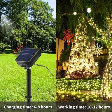 12 m lange Solar-Lichterkette für den Außenbereich, 3-teilig, wasserdicht, 8 Modi, Solar-Außendekoration (1/4)