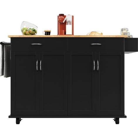 Îlot de cuisine moderne 106×50×90,5 cm, buffet effet bois, table multifonction avec espace de rangement, noir