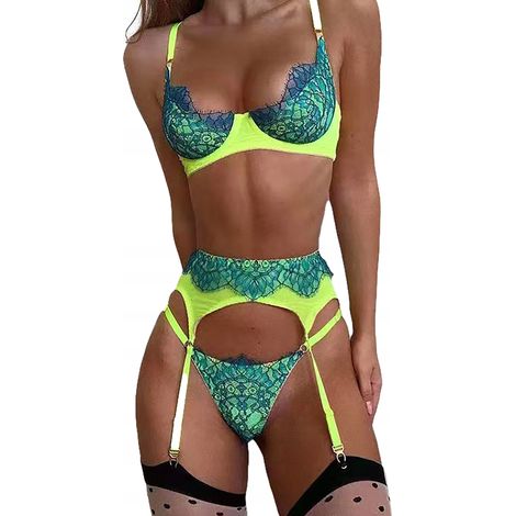 Sexy Damen-Dessous-Set, sexy Gürtel, String, Spitze, Grün L