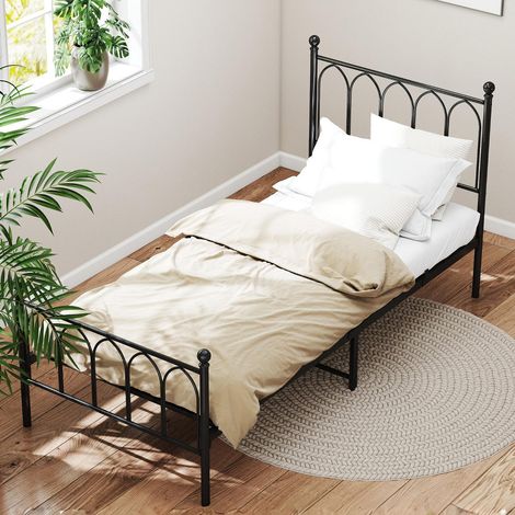 Cama individual 200x91x118 cm negra de metal con somier de láminas y espacio de almacenaje (1/5)