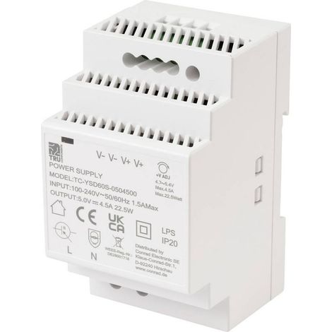 TC-13710876 Alimentation rail DIN Consommation (veille) 0.3 W 5 V/DC 4.5 A 22.5 W Nbr. de sorties:1 x Co (1/4)