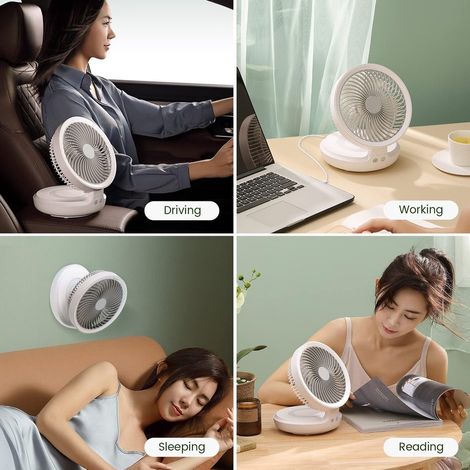 Ventilatore da tavolo - Raffrescatore d'aria senza fili - Batteria ricaricabile da 4000 mAh - Silenzioso e potente - 3 velocità - Regolabile - Si piega a 90° per riporlo facilmente - Dimensioni compat (1/5)