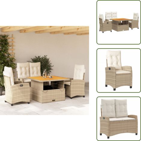 The Living Store 4-tlg. Garten-Essgruppe mit Kissen Beige Poly Rattan - Gartentisch (1/5)