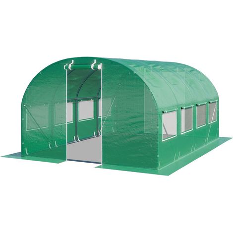 TOOLPORT Foliengewächshaus Gewächshaus 3x4m stabil & langlebig mit Fenster - reißfeste PE Plane 180g/m² grün transparent