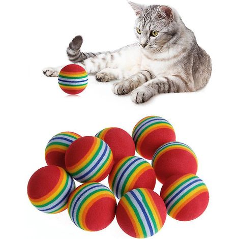 Lot de 10 balles pour chat en EVA doux avec motif arc-en-ciel (1/2)