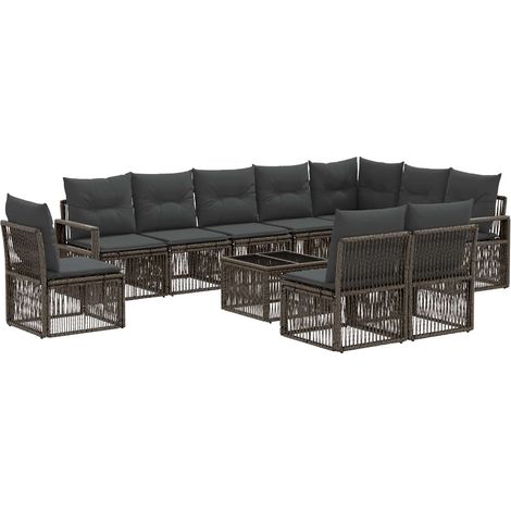 vidaXL Set Divano da Giardino 11 pcs Grigio polyrattan