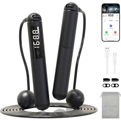 Corde à sauter sans fil à gravité, corde à sauter intelligente avec compteur pour la salle de sport, brûlage de graisses et de calories, analyse des données via application, équipement d'entraînement  (1/5)