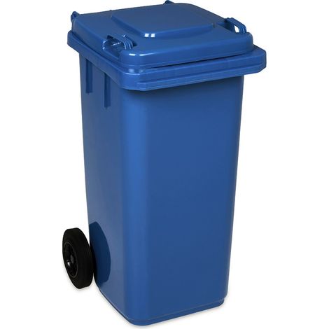 Vivol – Poubelle d'extérieur 120 litres – Container bleu en acier et polyéthylène haute densité – Résistant aux UV et aux intempéries – 2 roues silencieuses (1/5)