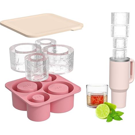 APEX Grand bac à glaçons en silicone pour gobelets isothermes de 20, 30 et 40 oz, moule à glaçons à fonte lente, avec couvercle, machine à glaçons à démoulage facile (rose) (1/5)