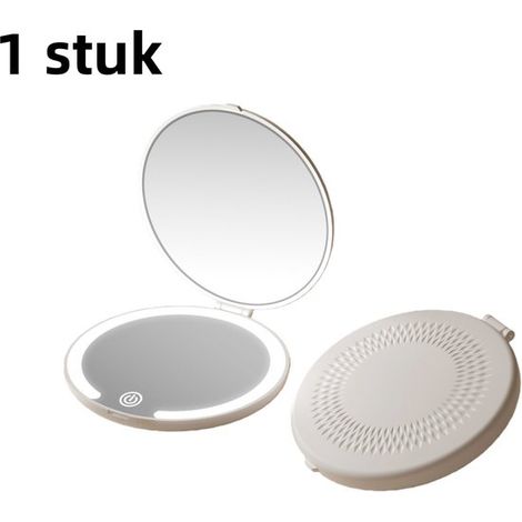 pièce - miroir de maquillage LED - portable et pliable - avec rabat - miroir de maquillage portable - rechargeable - mini miroir - lumière tricolore - avec miroir grossissant - la lumière s'allume dir (1/5)