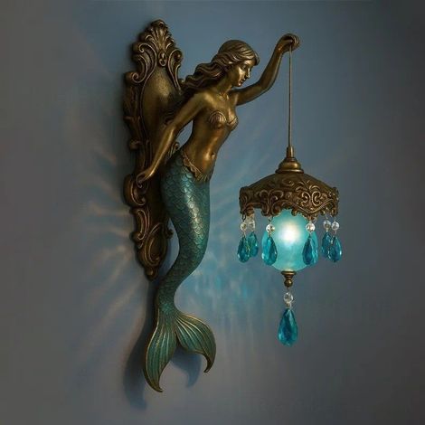 4pcs Applique murale sirène, lampe de chevet vintage, veilleuse sirène artistique, petite applique murale, lampe sirène en résine, lumière chaude (1/5)