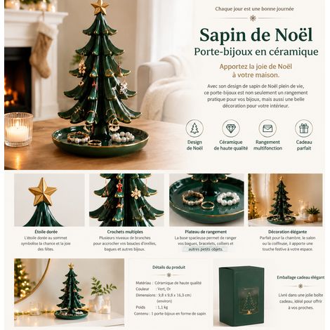 Boîte de rangement sapin de Noël décorative en résine style rétro liseré doré 13 × 13 × 17 cm 380 g – Livraison gratuite (1/5)
