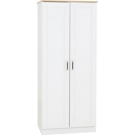Portland 2 Door Wardrobe - L53.5 x W80 x H187.5 cm - White/Oak Effect