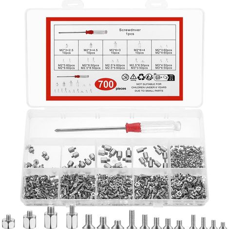 700 Pcs Petites Vis PC, M2 M2.5 M3 Micro Mini Vis pour Ordinateur Portable pour Réparation de électronique PC SSD M.2 + Tournevis (1/5)