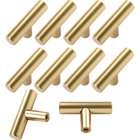 10 Stück Schrankgriffe Edelstahl, Stangengriff für Schränke Wandschränke Badezimmer und Küche Gold 12x60mm