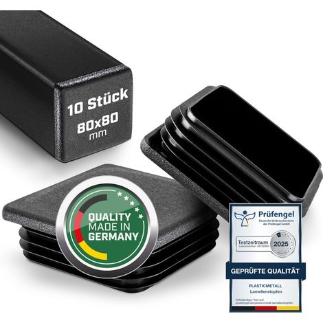Lot de 10 bouchons à lamelles 80 x 80 mm pour tube carré - En polyéthylène - pour profilés en aluminium, meubles de jardin et pieds de chaise - Bouchons de fermeture avec (1/5)