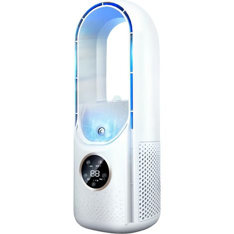 Ventilateur Silencieux, Ventilateur sans Pales avec Spray D'humidification, 6 Vitesses, 6h Timer, Affichage LED, 30cm USB Ventilateur de Table pour Bureau, Dortoir, Chambre (Blanc) (1/5)