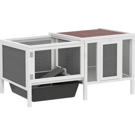 CHICFURN Conigliera in legno grigio 105 x 57,5 x 51,5 cm con recinto e rampa (1/5)