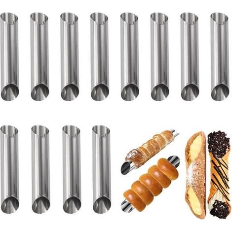 12 pièces Moule Set,Moules à Crème en Acier Inoxydable,Tubes Cannoli Moules,en acier inoxydable crème gâteau (1/4)