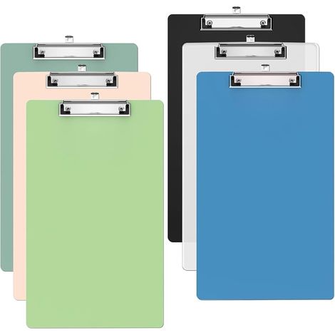 Lot de 6 porte-blocs en plastique A4 avec boucle de suspension, 297 x 210 mm, clip bas, couleurs assorties pour bureau, école, soins infirmiers, portabilité et organisation