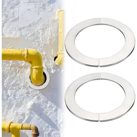 2 Pièces Rosace Cheminée 100mm (150mm) Murales en Acier Inoxydable Rosace Conduit Tuyau Résistant à La Chaleur Auto-adhésive Rosace Murale Fendue pour Chaudières Robinetterie 101x150x5 Mm (1/5)