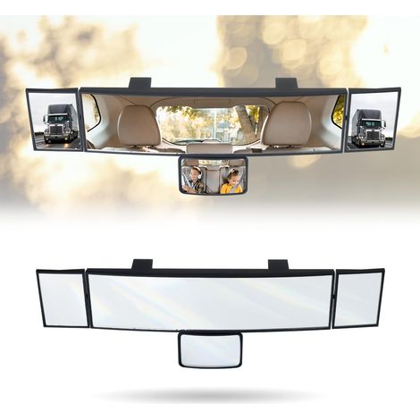 Espejo retrovisor panorámico de 15 pulgadas con espejo para bebé, extensión de espejo retrovisor gran angular con clip para camioneta, auto y SUV (blanco)