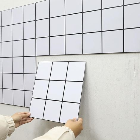 24PCS Plus épais Adhesive pour Cuisine Salle de Bain, 3030 cm, Carrelage Autocollant Métro Blanc, Autocollant Carrelage Carreaux Adhesif Mural Rectangulaires Adhesive, ImperméAble (1/5)